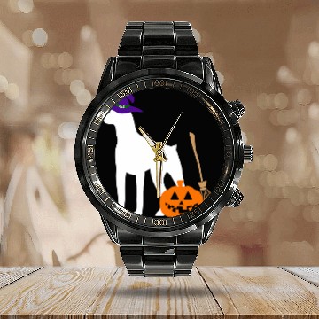 Discover Miniature Pinscher Pet Halloween Dog Wearing Witch Hat Calendar Steel Band Watch