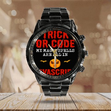 Discover Halloween Programmer Coder Software Web Developer Coding 9 Calendar Steel Band Watch