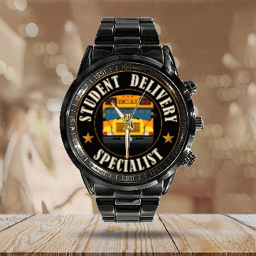 Discover Funny Student Delivery School Bus Driver 2 Zip Calendar Steel Band Watch