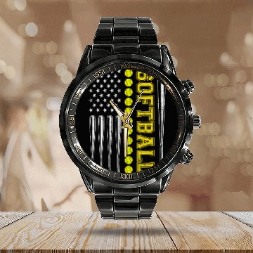Discover Sport Softball American Flag Softball Team Gifts Zip Calendar Steel Band Watch