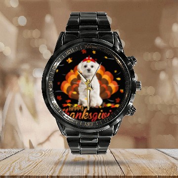 Discover Maltese Pet Happy Thanksgiving Turkey Dog Crispy Leaf31 Calendar Steel Band Watch