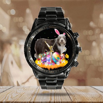 Discover Bearded Collie Pet Funny Easter Egg Lover Bearded Collie Dog Easter Sunday Zip Calendar Steel Band Watch