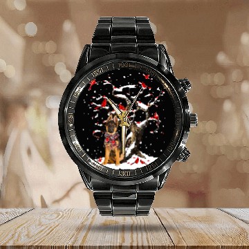 Discover German Shepherd Pet Scarf Cardinal Snow Christmas 229 Calendar Steel Band Watch
