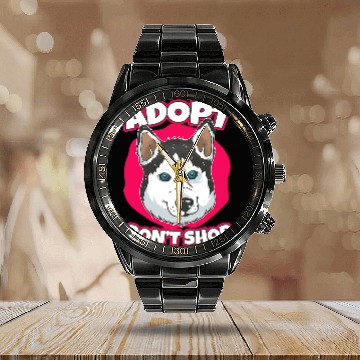 Discover Husky pet Adopt Dont Shop Fluffy Siberian Husky Calendar Steel Band Watch
