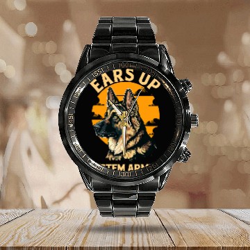 Discover German Shepherd Pet Ears Up System Armed Dog Lover German Shepherd Military Baseball Tees Calendar Steel Band Watch