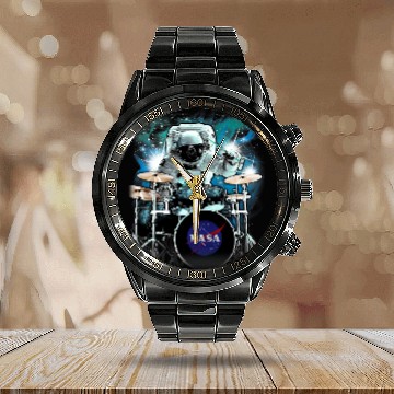 Discover Funny Drummer NASA Space Drum Playing Astronaut Calendar Steel Band Watch