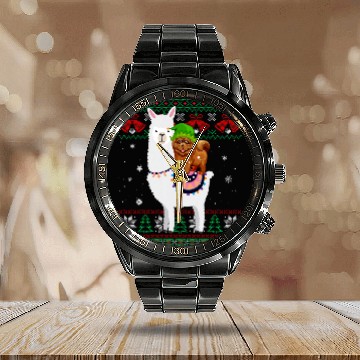 Discover Chow Chow Pet riding Llama funny ugly Christmas Calendar Steel Band Watch