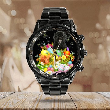 Discover Portuguese Pet Bunny Dog With Easter Eggs Basket Cool Zip Calendar Steel Band Watch