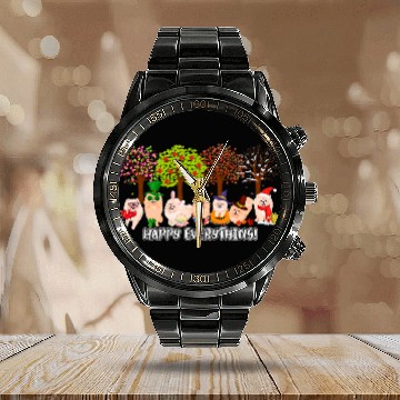 Discover Pomeranian Pet Happy Everything Pomeranian Seasons All Year Tree Baseball Tees Calendar Steel Band Watch