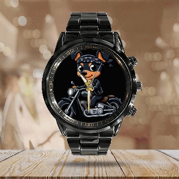 Discover Miniature Pinscher Pet Biker Funny Dog Motorcycle 1 Baseball Tees Calendar Steel Band Watch