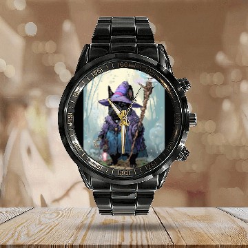 Discover French Bulldog Pet Wizard Funny Dog Magic Zip Calendar Steel Band Watch