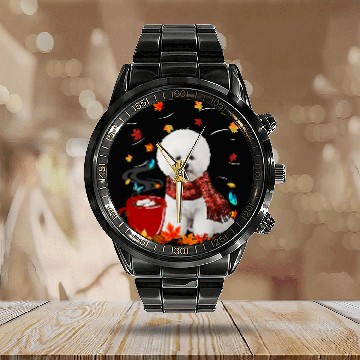 Discover Bichon Pet Frise Fall Hot Chocolate White Bichon Frise Baseball Tees Calendar Steel Band Watch