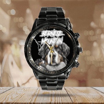 Discover Bernese Mountain Pet Goth Puppy Punk Rock 80s Alternative Calendar Steel Band Watch
