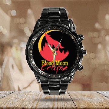 Discover Coyote Mammal Blood Moon Eclipse Howling Calendar Steel Band Watch