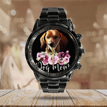 Discover Coonhound Pet Redbone Coonhound Dog Mom Floral Calendar Steel Band Watch