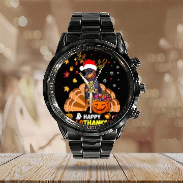 Discover Doberman Pet pinscher Happy Hallothanksmas Ugly Christmas Calendar Steel Band Watch