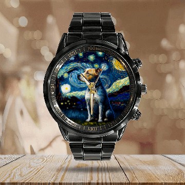 Discover Pitbull Pet Surrealism Starry Night Pit Bull dog 3 Calendar Steel Band Watch