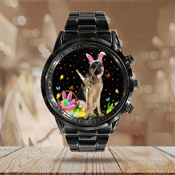 Discover German Shepherd Pet Funny Easter Egg Hunting German Shepherd Dog Easter Sunday Zip Calendar Steel Band Watch
