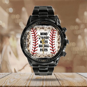 Discover Sport Baseball Moms Against White Baseball Pants Leopard Print Bleached Red Calendar Steel Band Watch