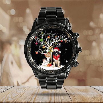 Discover Border Collie Pet Winter Snow Tree Dog Christmas Winter Calendar Steel Band Watch