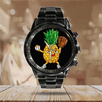 Discover Sport Baseball pineapples Baseball Catcher Pitcher Summer Vacation Calendar Steel Band Watch