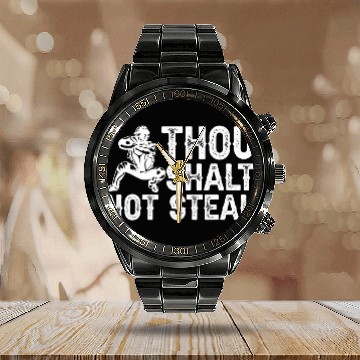 Discover Sport Baseball Catcher Thou Shalt Not Steal Religious Baseball Tees Calendar Steel Band Watch
