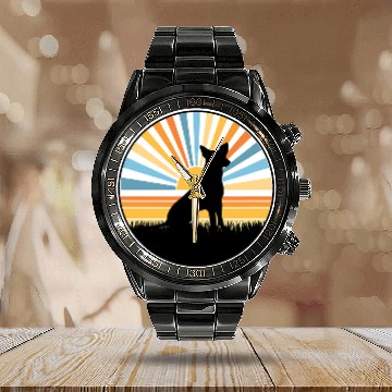 Discover Rat Terrier Pet Mom Dog Dad Retro Sunset Pet Calendar Steel Band Watch