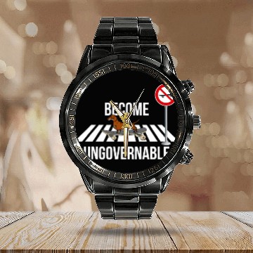 Discover Dachshund Pet Skateboarding Become Ungovernable Zip Calendar Steel Band Watch