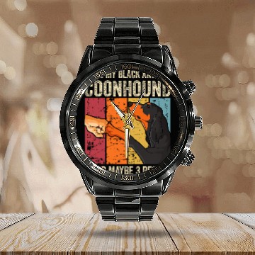 Discover Coonhound Pet I like my Black and Tan Zip Calendar Steel Band Watch