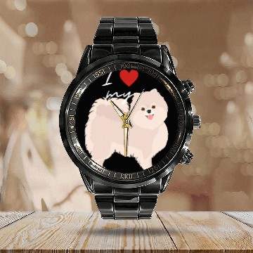 Discover Pomeranian Pet I Love My White Pomeranian Baseball Tees Calendar Steel Band Watch