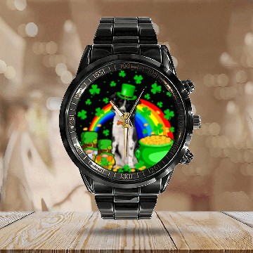 Discover Border Collie Pet Two Gnomes And Border Collie Patricks Day Hat Shamrocks Baseball Tees Calendar Steel Band Watch