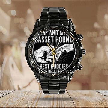 Discover Basset Hound Pet 19 Calendar Steel Band Watch