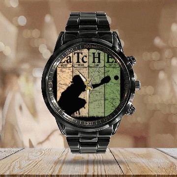 Discover Sport Baseball Periodic Table Elements Nerd Baseball Catcher Retro Baseball Tees Calendar Steel Band Watch