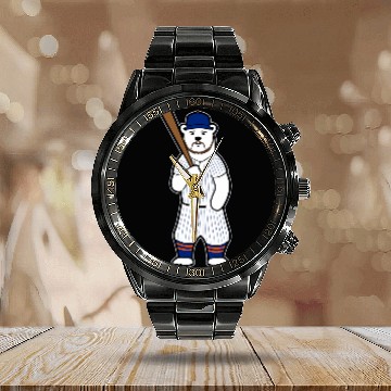 Discover Sport Baseball Polar Bear Pete Calendar Steel Band Watch