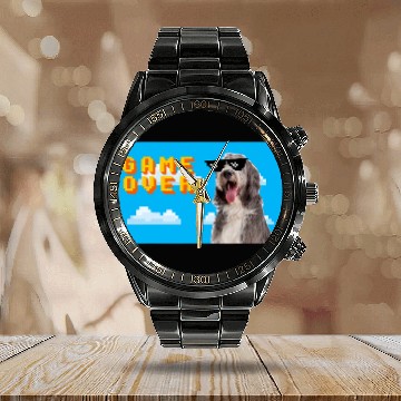 Discover Bearded Collie Pet 8Bit Game Over Bearded Collie 2 Baseball Tees Calendar Steel Band Watch