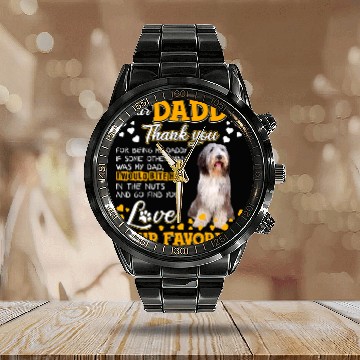 Discover Bearded Collie Pet Dear Daddy Thank You For Being My Daddy Baseball Tees Calendar Steel Band Watch
