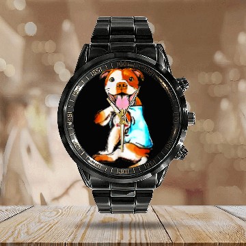 Discover Pitbull Pet Tattoo Love Grandma Zip Calendar Steel Band Watch