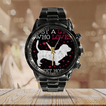 Discover Basset Hound Pet 43 Calendar Steel Band Watch