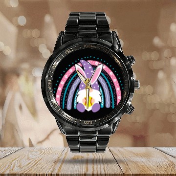 Discover Sport Softball Cute Rainbow Gnome Easter Bunny Gnome Hug Softball Team Calendar Steel Band Watch