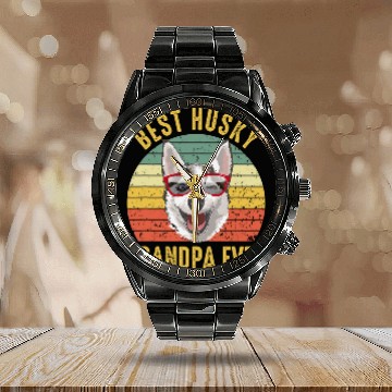 Discover Husky Pet bests Husky Grandpa Ever Retro Fathers Day Calendar Steel Band Watch