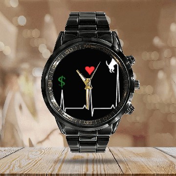 Discover Dachshund Pet Rising ECG Heartbeat Line Calendar Steel Band Watch