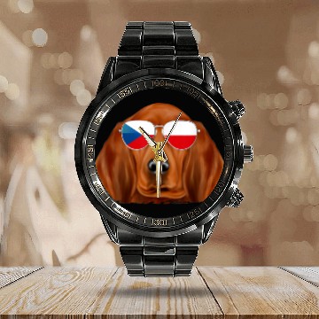 Discover Coonhound Pet Redbone Coonhound Dog Czech Flag Sunglasses Calendar Steel Band Watch