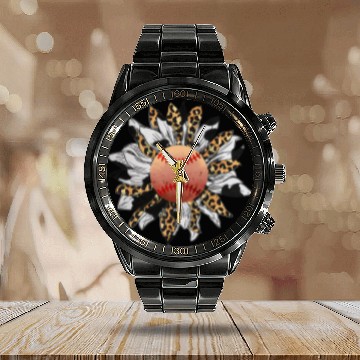 Discover Sport Baseball Cow Print Leopard Print Sunflower Calendar Steel Band Watch