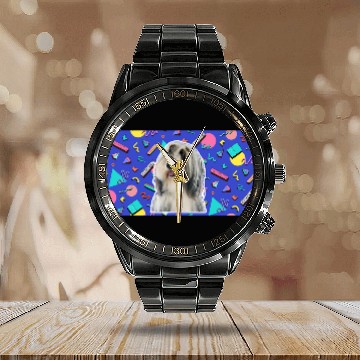 Discover Bearded Collie Pet 90s Sticker Pattern Dog Zip Calendar Steel Band Watch