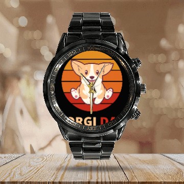 Discover Corgi Pet Dad For Corgi Lovers Retro Sun Baseball Tees Calendar Steel Band Watch