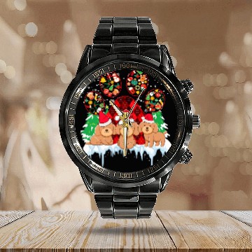 Discover Poodle Pet Calendar Steel Band Watch With Santa Paws Dog Paws Poodle Christmas Pattern Calendar Steel Band Watch