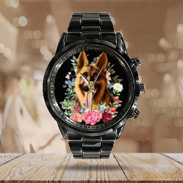 Discover German Shepherd Pet Shepherd.Flowersspringsummerbutterflies 1 Zip Calendar Steel Band Watch