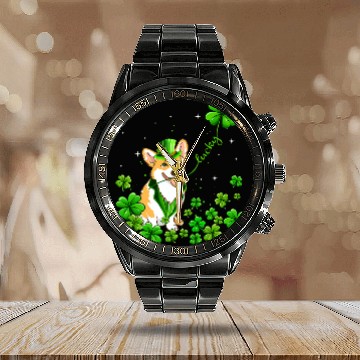 Discover Corgi Pet Dog Irish Green Shamrock Clover St Patricks Baseball Tees Calendar Steel Band Watch