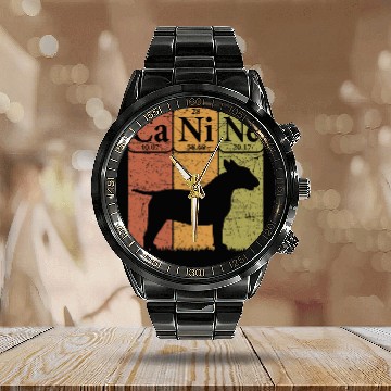 Discover Bull Terrier Pet Periodic Table Elements Dog Lover Canine Baseball Tees Calendar Steel Band Watch