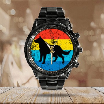 Discover Australian Cattle Pet Dog Breed Silhouette Retro 1970s Baseball Tees Calendar Steel Band Watch